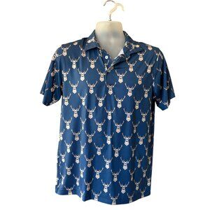 WAGGLE Mens Golf Polo Kentucky Buck Deer Print Blue Size Small